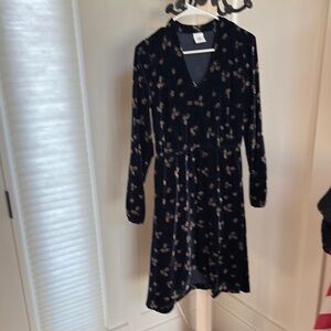 Black Wrap Sundress with Long Sleeves and V-Neck for Cocktail